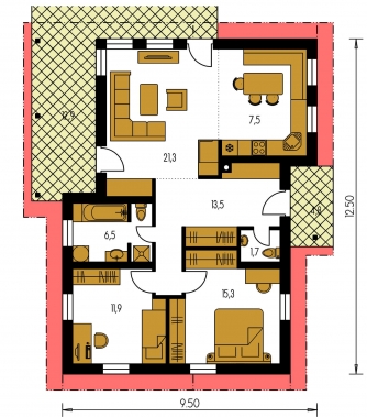 Image miroir | Plan de sol du rez-de-chaussée - BUNGALOW 111